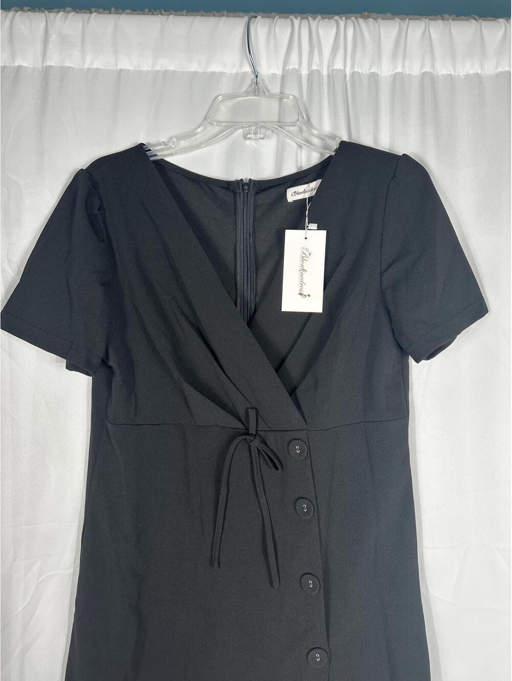 Bbonlinedress Black Short Sleeve Button-Front Dress - Picture 2 of 8